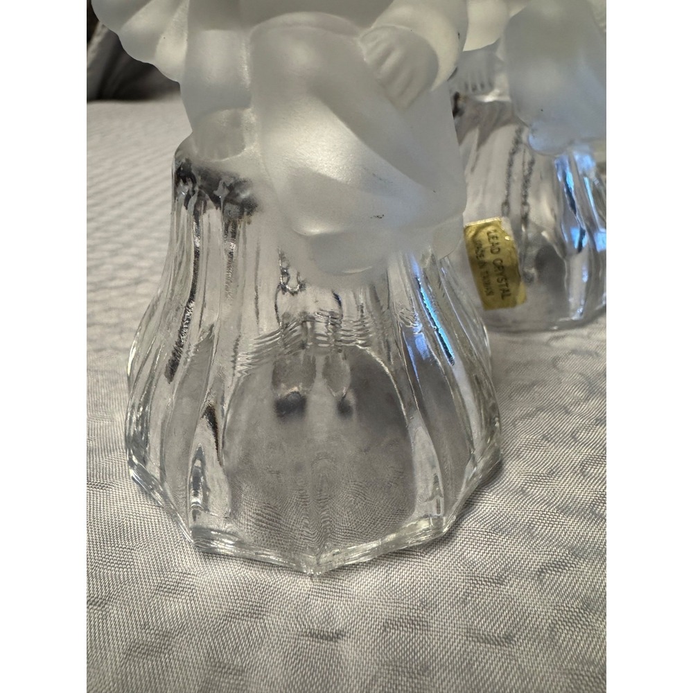 2 Goebel Bell Glass Angel Frosted Satin Sitting On Clear Bell 24%‎ Lead Crystal - Picture 15 of 16